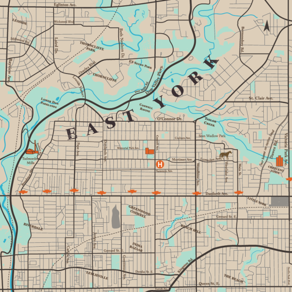 East York Toronto Map East York Map Art Print (12" X 12") - Old's Cool General Store - East York,  Toronto